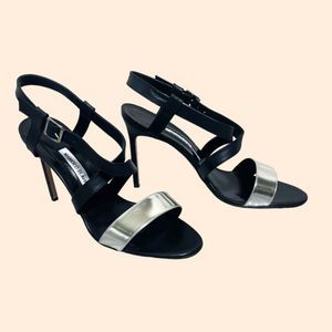 NEW Manolo Blahnik Black Silver Sandals